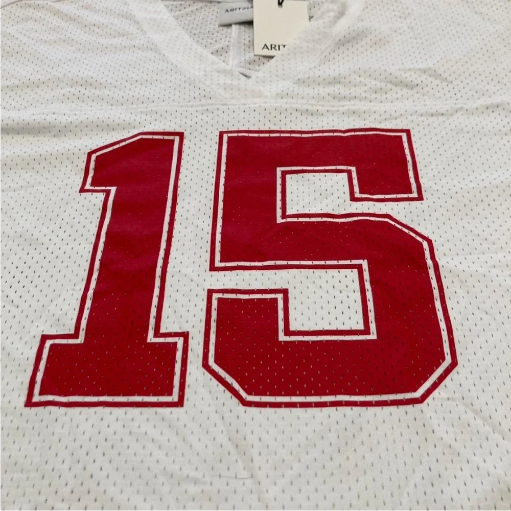Aritzia Red and White Mesh Jersey Top - Picture 2 of 5